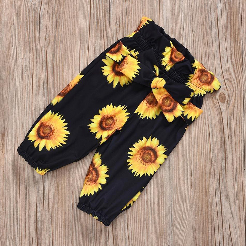 3PCS Sunflower Flutter-sleeve Bodysuit+ Pants +Headband Set