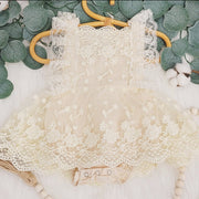 Pretty Solid Color Printed Lace Decor Sleeveless Baby Girl Romper