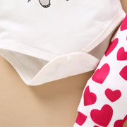 3PCS Cartoon Elephant Printed Romper with Hearts Printed Pants Baby Set