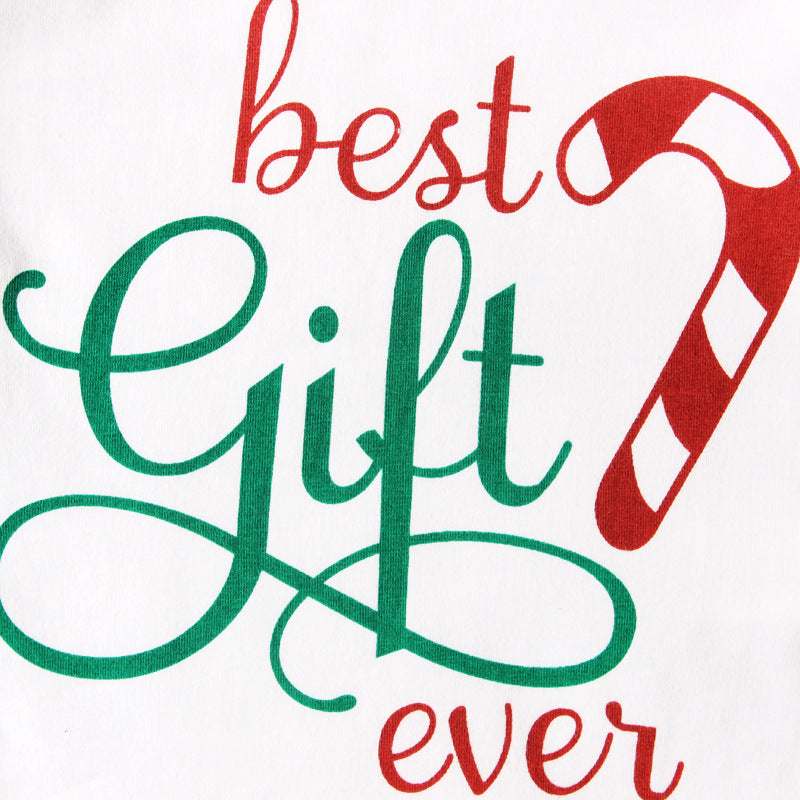 Ensemble 3 pièces pour bébé avec lettres imprimées à rayures de Noël, meilleur cadeau de tous les temps