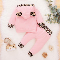 2 peças conjunto de roupas de bebê com estampa de leopardo e manga comprida para bebês meninas
