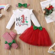 4PCS My 1st Christmas Letter Printed Baby Skirt Set