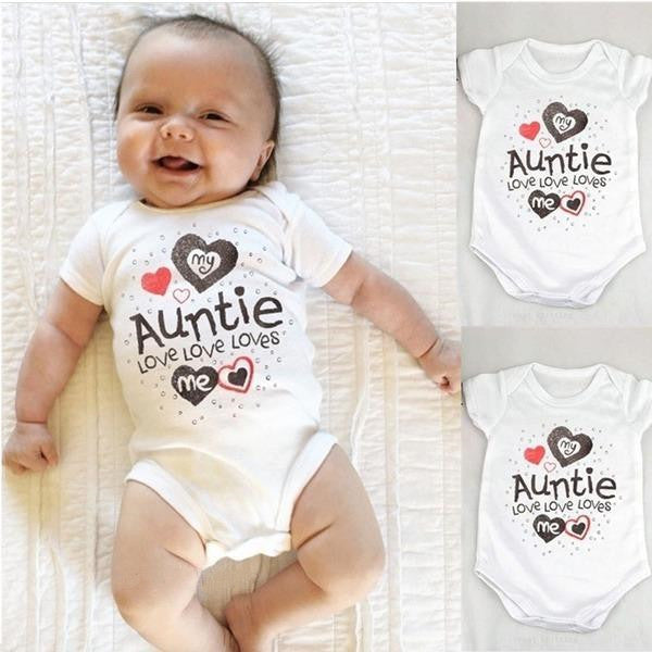 Casual Lovely Baby Kids Romper Bodysuit My Auntie Loves Me Printed Boys Girls Infant Romper