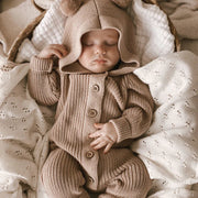 Cute Solid Color Baby Long Sleeve Hooded Jumpsuit