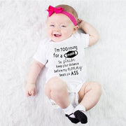"I'm Too Young for A Mask So Please Keep Your Distance Before My Mommy" Cute Letter Printed Short Sleeve Baby Romper