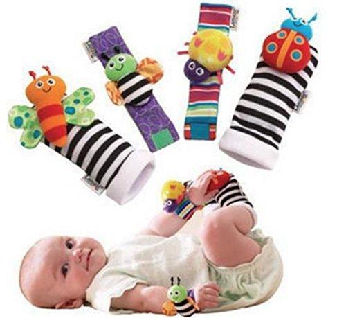 Hochets et détecteurs de pieds pour bébé, 4 pièces, animaux mignons et doux