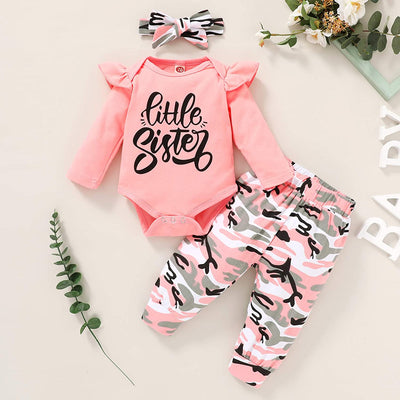 3PCS Little Sister Cool Camouflage Printed Baby Set