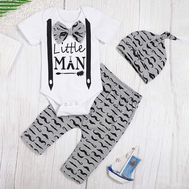 3PCS Cool Little Man Beard Printed Baby Set
