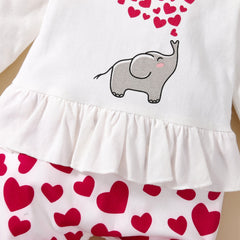 Combinaison pour bébé, 2 pièces, imprimé mignon, dessin animé, éléphant, cœur, imprimé