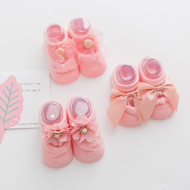 Lot de 3 jolies chaussettes nœud fleur 3D pour bébé fille