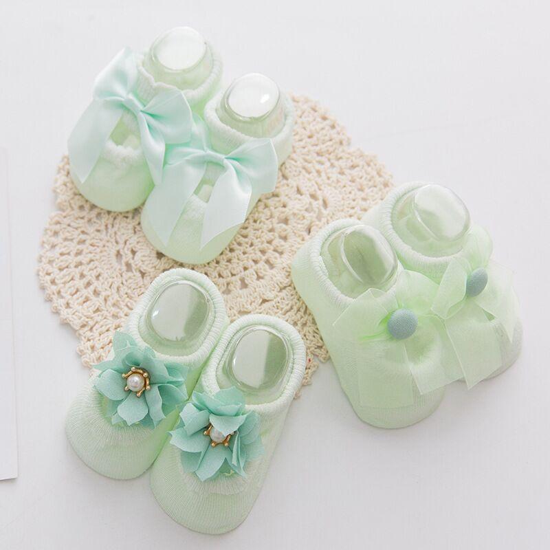 Lot de 3 jolies chaussettes nœud fleur 3D pour bébé fille