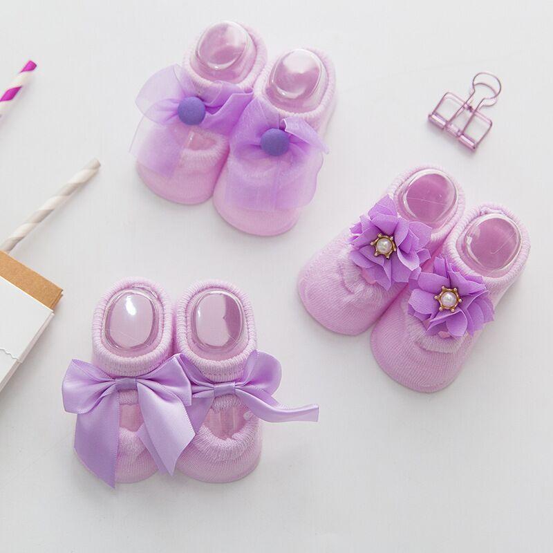 Lot de 3 jolies chaussettes nœud fleur 3D pour bébé fille