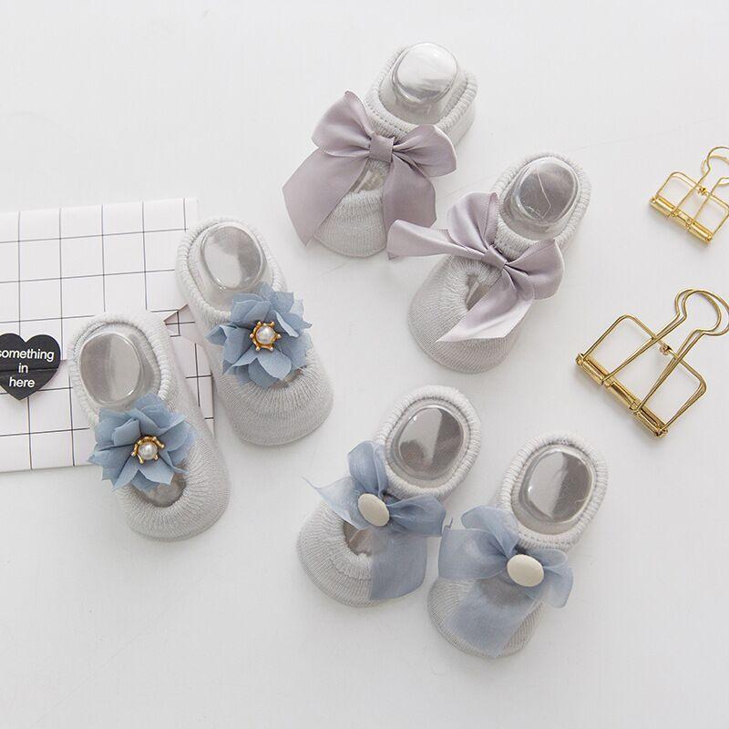Lot de 3 jolies chaussettes nœud fleur 3D pour bébé fille