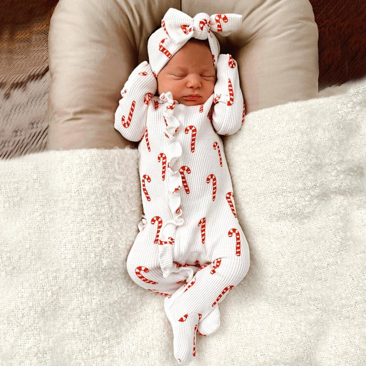 2 pièces jolie combinaison pour bébé à imprimé de canne à sucre gaufrée biologique
