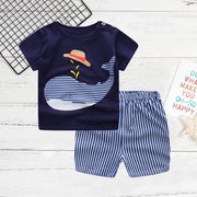 Whale Print Tee and Striped Shorts