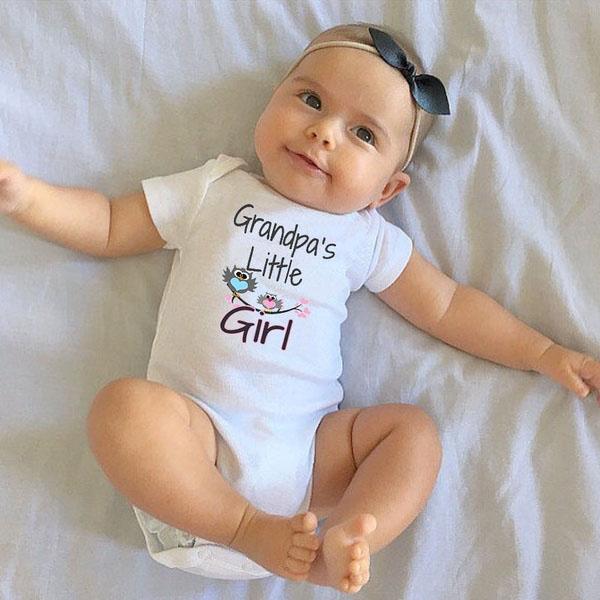 “Grandpa's Little Girl” Birds Printed Baby Girl Romper