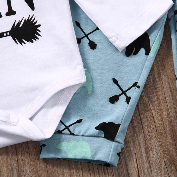 3PCS "Little Man" Bear Printed Long Sleeve Baby Boy Set
