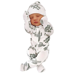 Macacão branco de manga comprida com estampa de cacto fofo de desenho animado para bebê