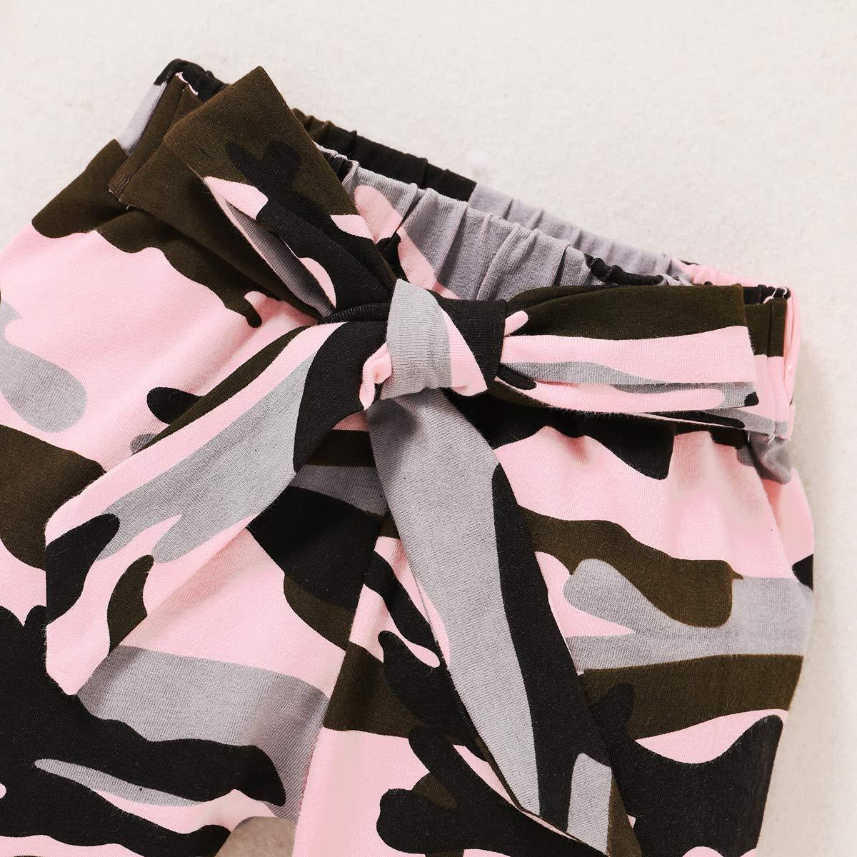 3PCS "Daddy's Little Girl" Letter Printed Rufffled Romper With Camouflage Printed Bowknot Pants Baby Girl Set