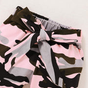 3PCS "Daddy's Little Girl" Letter Printed Rufffled Romper With Camouflage Printed Bowknot Pants Baby Girl Set