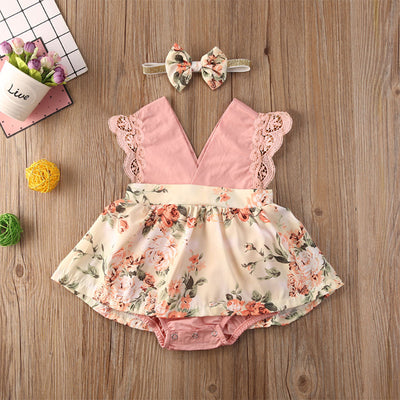 2PCS Lovely Floral Printed Romper