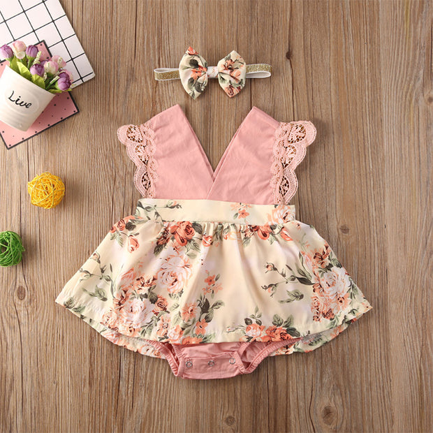 2PCS Lovely Floral Printed Romper