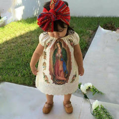 2 peças de vestido de bebê estampado da Virgem Maria