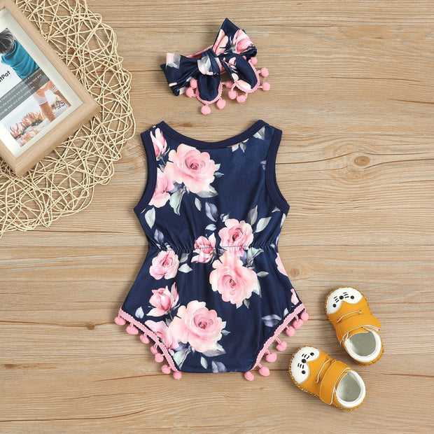 2PCS Floral Printed Baby Romper