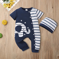 Combinaison pour bébé à manches courtes, 2 pièces, joli imprimé éléphant de dessin animé