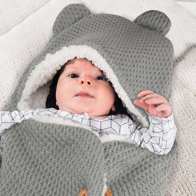 Couverture d'emmaillotage mignonne en tricot, sac de couchage pour bébé nouveau-né