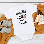 Holy Cow I'm Cute Cow Printed Baby Romper