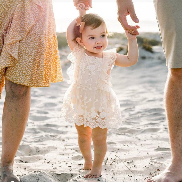 Pretty Solid Color Printed Lace Decor Sleeveless Baby Girl Romper