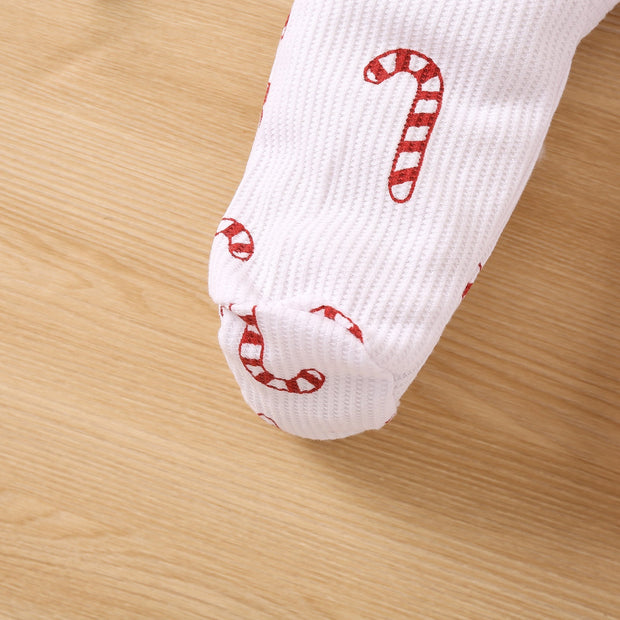 2PCS Lovely Organic Waffle Candy Cane Printed Baby Jumpsuit