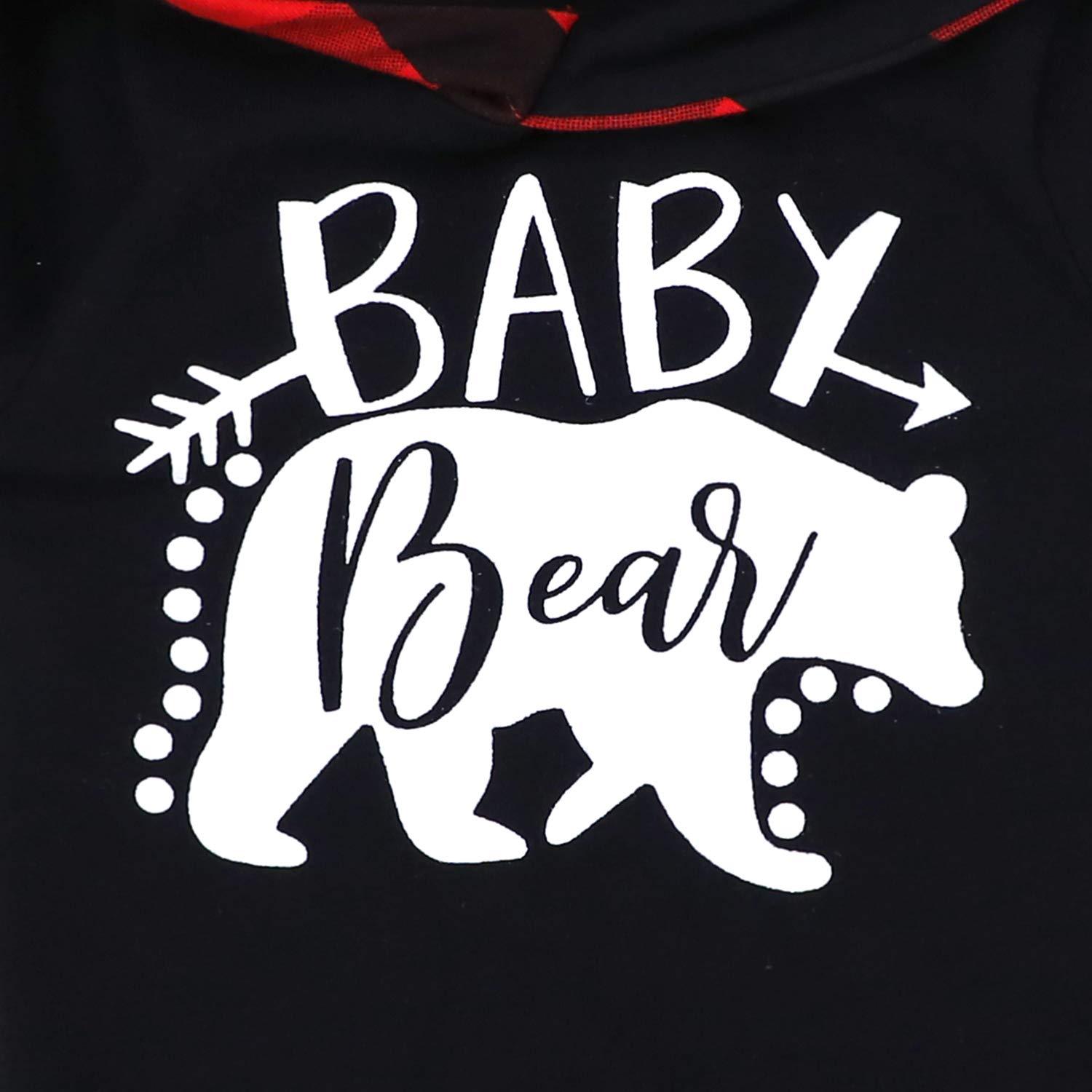 Conjunto de 2 peças de moletom com orelhas 3D estampadas com letras "Baby Bear" e calças treliçadas para bebê, menina e menino
