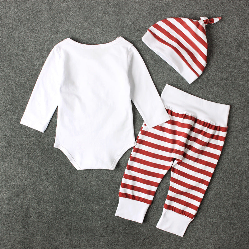 Ensemble 3 pièces pour bébé avec lettres imprimées à rayures de Noël, meilleur cadeau de tous les temps