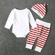 3PCS Best Gift Ever Letter Christmas Stripe Printed Baby Set
