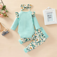 3PCS Daddy‘s Little Girl Letter Floral Print Baby Set