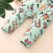 Cute Full Cartoon Plant And Animal Printed Long-sleeve Baby Jumpsuit