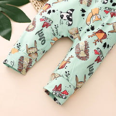 Cute Full Cartoon Plant And Animal Printed Long-sleeve Baby Jumpsuit