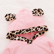 2PCS Baby Girl Soild Leopard Printed  Long Sleeve Hoodie With Pants Baby Clothes Set