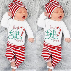 Ensemble 3 pièces pour bébé avec lettres imprimées à rayures de Noël, meilleur cadeau de tous les temps