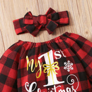3PCS Christmas Plaid Letter Printed Baby Girl Skirt Set