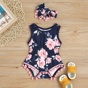 2PCS Floral Printed Baby Romper