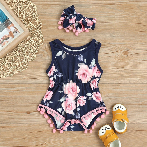 2PCS Floral Printed Baby Romper