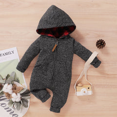 Automne et hiver belle combinaison à capuche pour bébé à manches longues imprimée gris foncé
