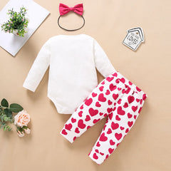 Ensemble 3 pièces pour bébé, barboteuse imprimée éléphant de dessin animé avec pantalons imprimés cœurs