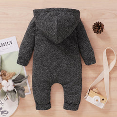 Autumn And Winter Lovely Dark Grey Printed Long-sleeve Baby Hoodie Jumpsuit