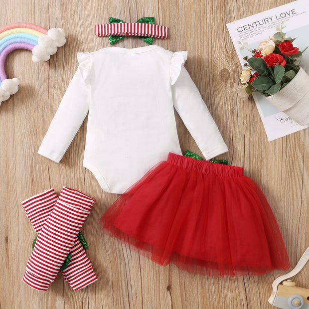 4PCS My 1st Christmas Letter Printed Baby Skirt Set
