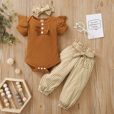 3PCS Lovely Solid Striped Printed Baby Set