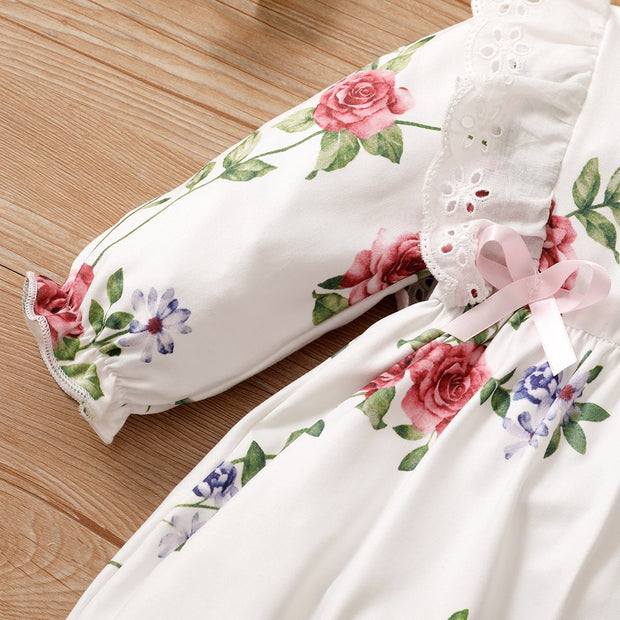Cute Floral Printed Lace Decor Baby Jumpsuit
